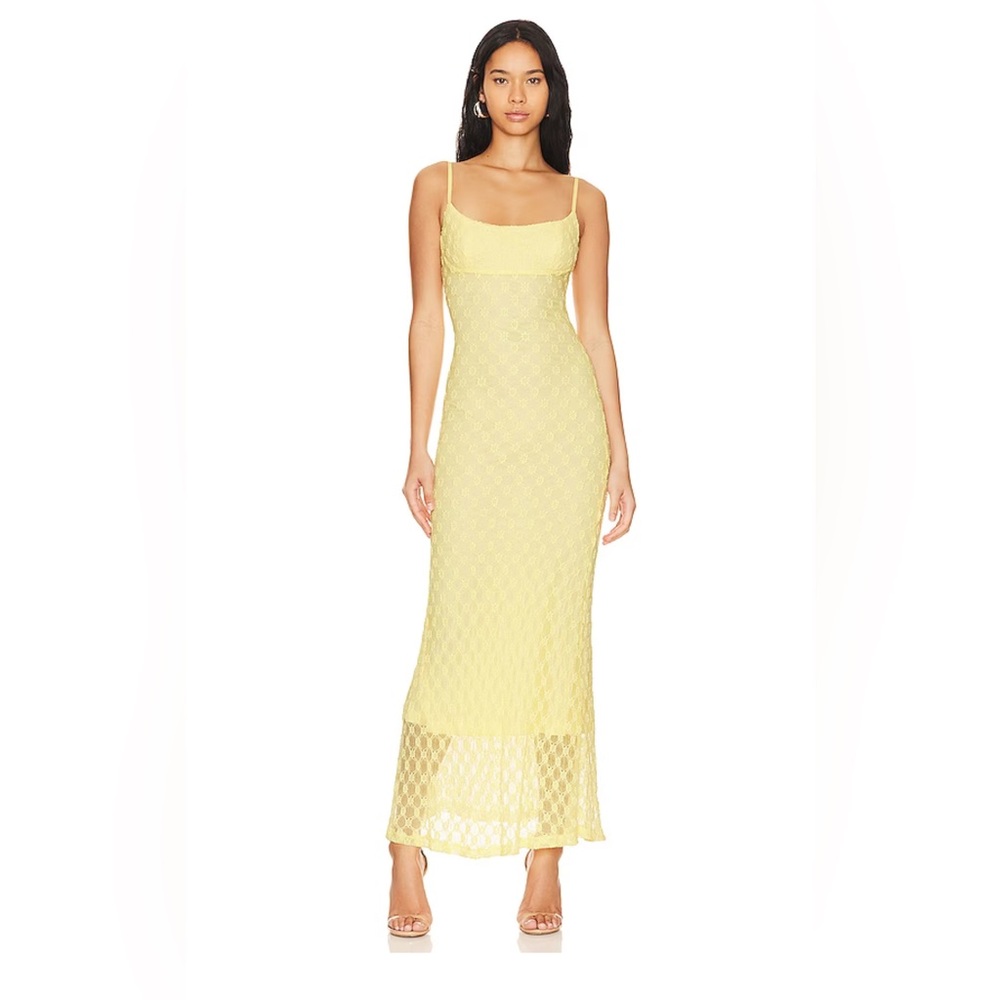REVOLVE Yellow Crochet Maxi Slip Dress